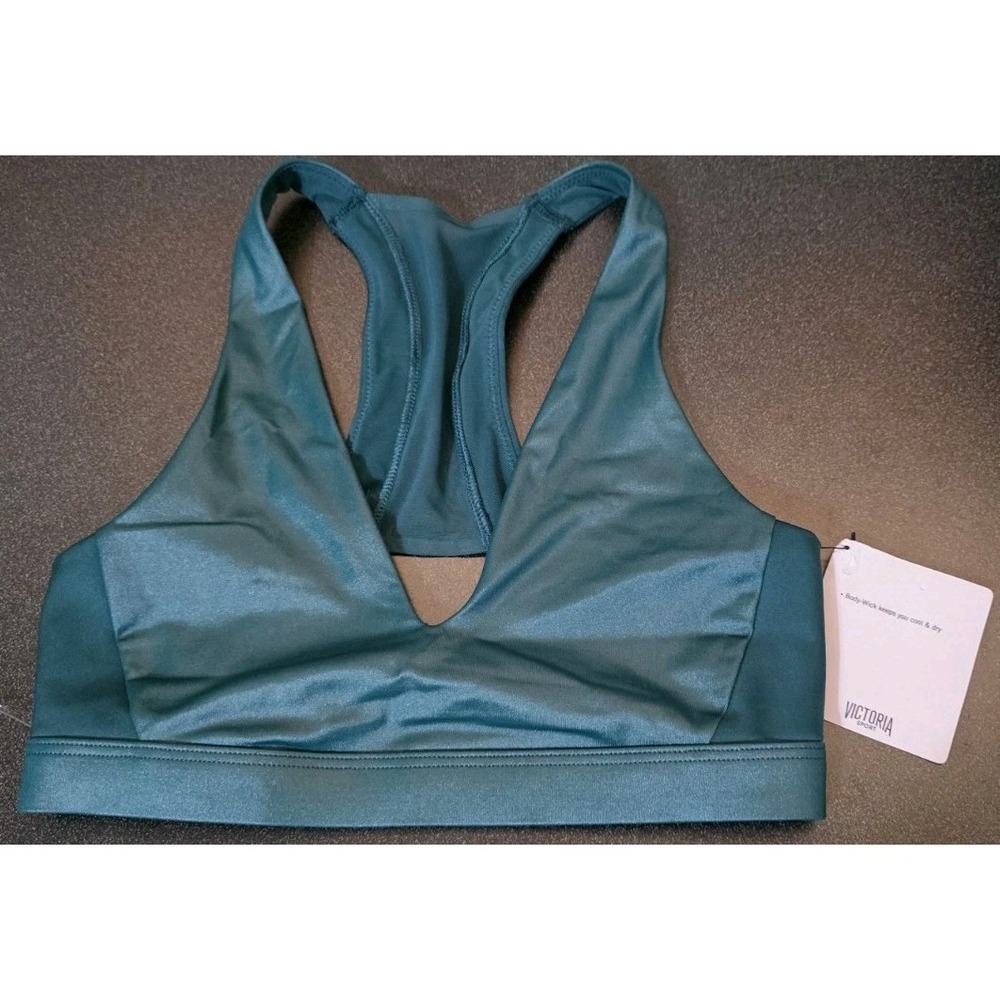 NWT‎ Victoria's Secret Sport VSX Shine Scoop Green Aqua Sports Bra w/ Mesh XS